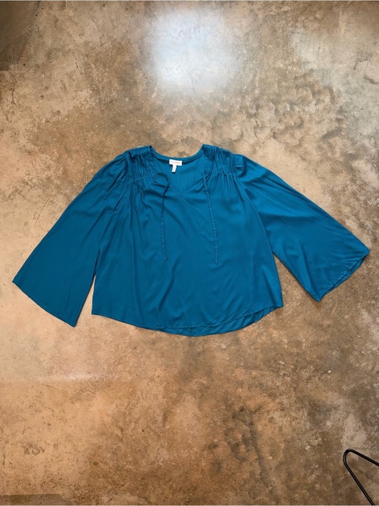 Jessica Simpson Tops - Jessica Simpson Teal Boho Bell Sleeve Tie Top Flowy Peasant Blouse XL
